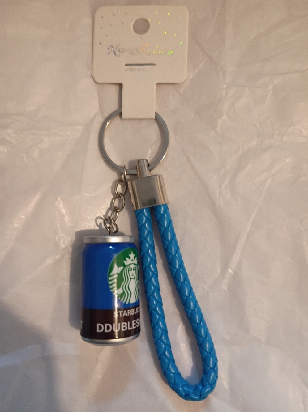 Starbucks Blue Braided Strap Can Keychain